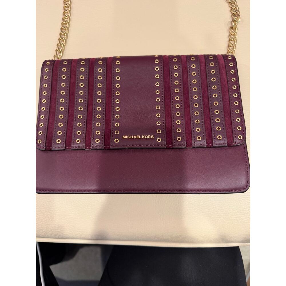 Michael Kors Purple Brooklyn Grommet Large Leather and Suede Crossbody Bag